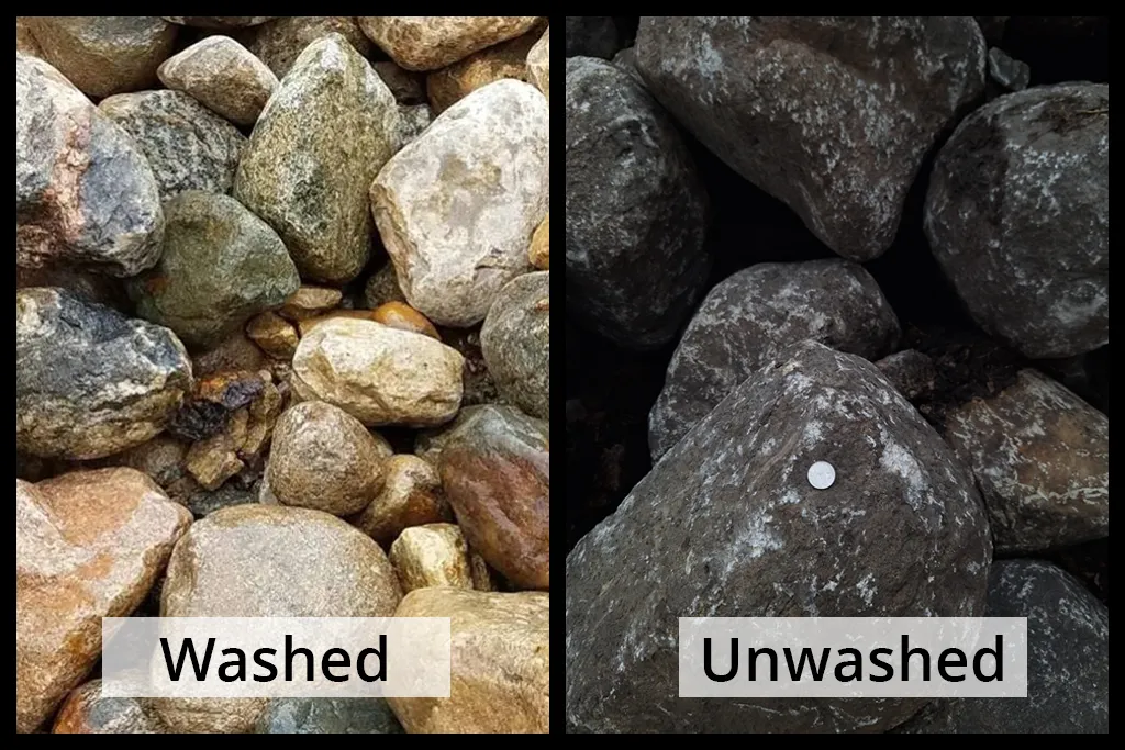 8" - 20" Glacier Granite Boulders side by side washed and unwashed